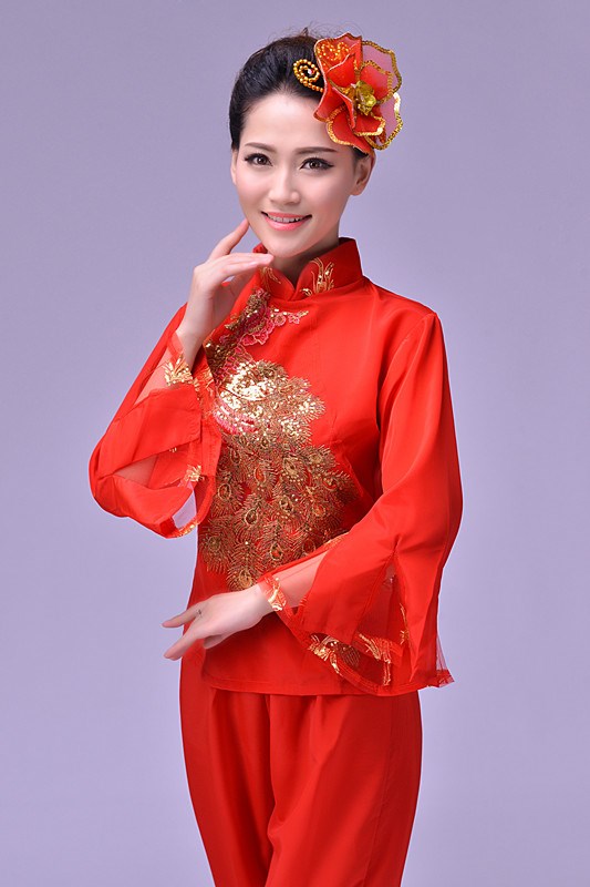 新款中老年秧歌服广场舞扇子舞服装民族舞蹈表演服演出服凤凰红在类目 女装/女士精品, 唐装/民族服装/舞台服装, 民族服装/舞台装中 - 来自Buy2taobao.com提供专业的淘宝代购服务