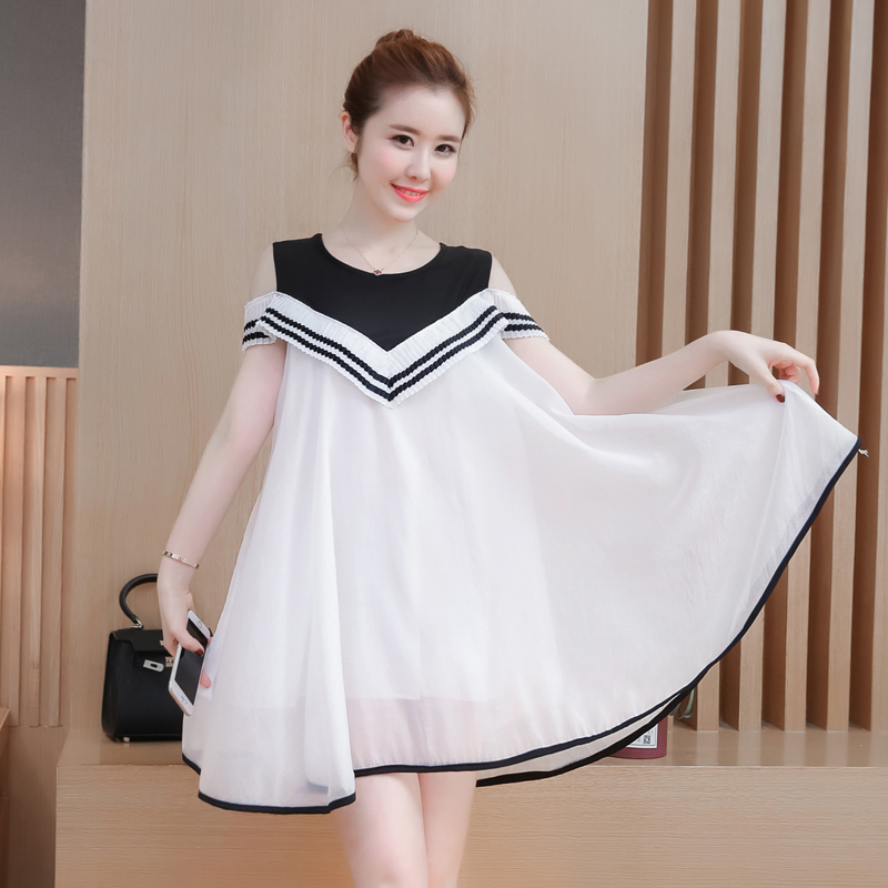 Maternity Summer 2018 new pattern Chiffon Dress Mid length version MM pregnant woman A word skirt Easy Short sleeved Summer wearin the Maternity/Maternal supplies/Nutrition , Maternity , Dress category - from Buy2taobao.com to provide professional Taobao agent buy service