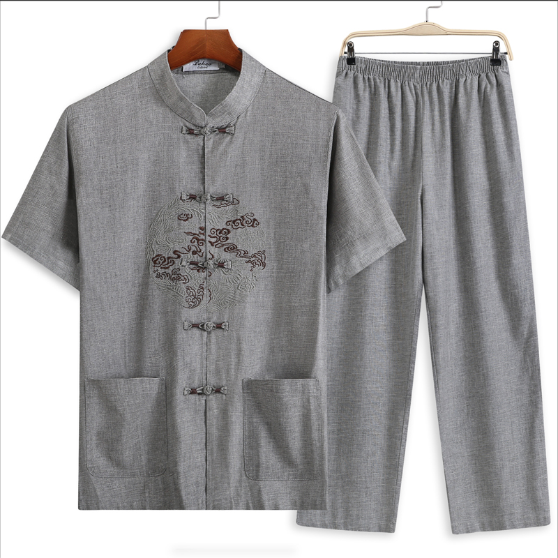 亚麻唐装男套装中老年人爸爸棉麻夏装中国风爷爷短袖老人复古衣服|ruв категории Мужская одежда, национальная одежда - от Buy2taobao.com для оказания профессиональной услуги покупки агента Taobao