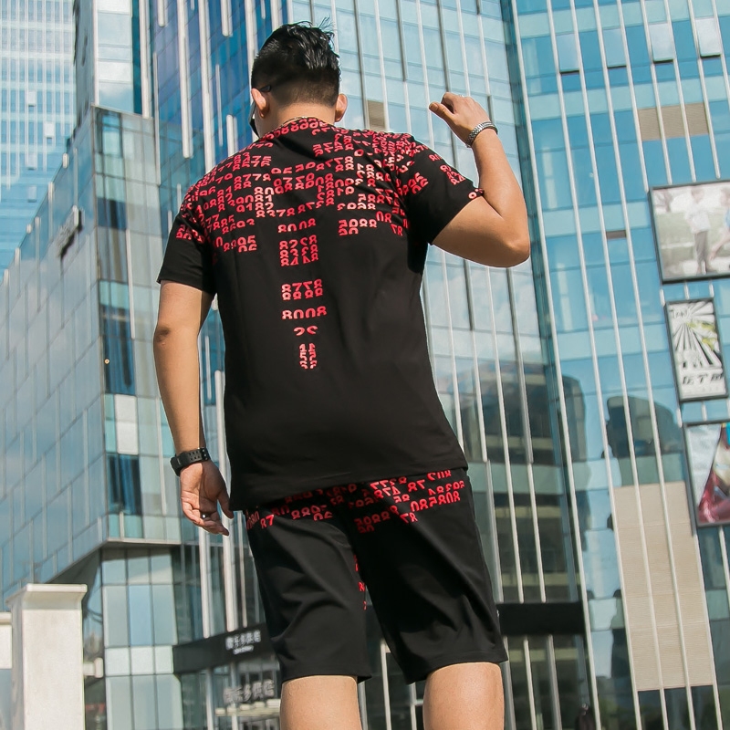夏季纯棉休闲运动服晨练跑步短袖套装薄款男士加肥加大码半袖印花|ruв категории Мужская одежда, костюм, досуг, спортивный костюм - от Buy2taobao.com для оказания профессиональной услуги покупки агента Taobao