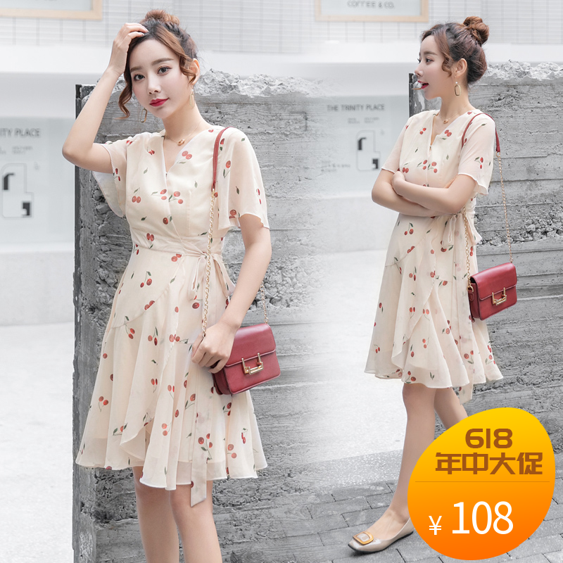 maternity dress Chiffon skirt Summer wear 2019 new pattern Korean Edition fashion jacket summer Chao Ma V-neck Dress Show thinin the Maternity/Maternal supplies/Nutrition , Maternity , Dress category - from Buy2taobao.com to provide professional Taobao agent buy service