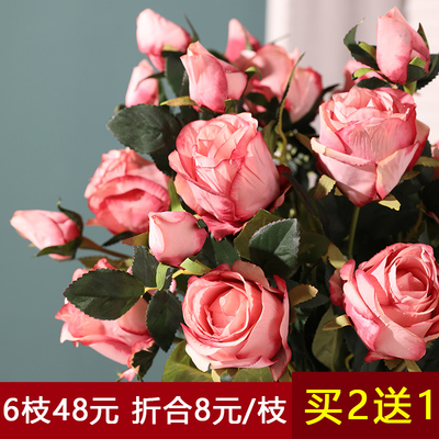 保加利亚玫瑰花仿真花束单支复古欧式客厅装饰花塑料假花美式绢花