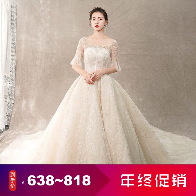 法式轻婚纱2019新款超仙长拖尾新娘结婚礼服一字肩孕妇女奢华赫本|ruв категории Женская одежда, Cвадебные платья, свадебное платье - от Buy2taobao.com для оказания профессиональной услуги покупки агента Taobao