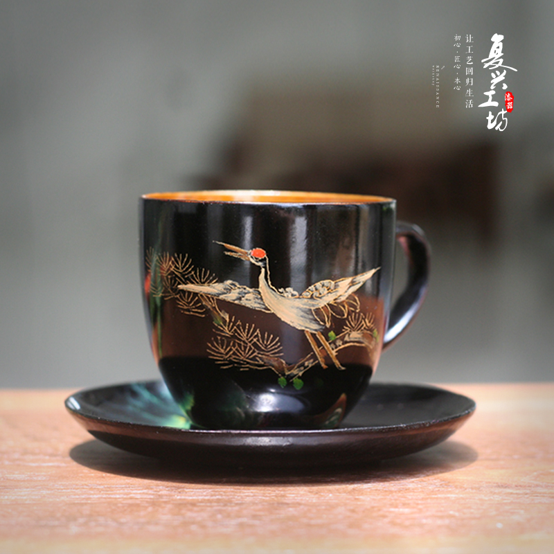 Fuzhou lacquerware 70 Old age objects Hand drawn Lacquer Red-crowned crane landscape City Memorial Cup Collectionin the Arts and crafts , Folk arts and crafts Features , Lacquerware category - from Buy2taobao.com to provide professional Taobao agent buy service