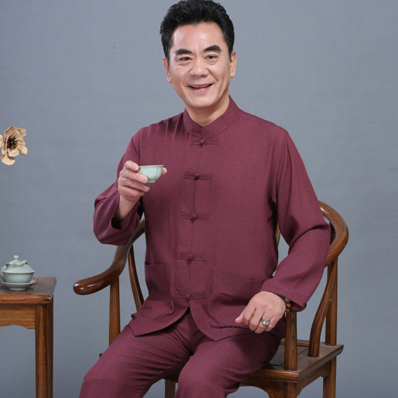 中老年人唐裝男中國風長袖套裝薄款爸爸爺爺夏秋季老人衣服中山裝在類目 男裝, 民族服裝中 - 來自Buy2taobao.com提供專業的淘寶代購服務