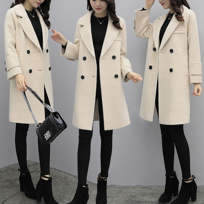 毛呢外套女中长款韩版2017秋冬新款宽松显瘦加厚茧型chic呢子大衣