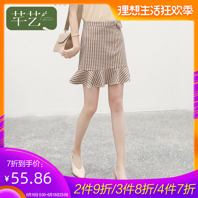 Paige fish tail skirt summer 2019 new pattern Korean Fan Show thin ins Ultra-fire Short skirt tea with milk Plaid skirtin the Women's clothing/Boutique , Skirts category - from Buy2taobao.com to provide professional Taobao agent buy service