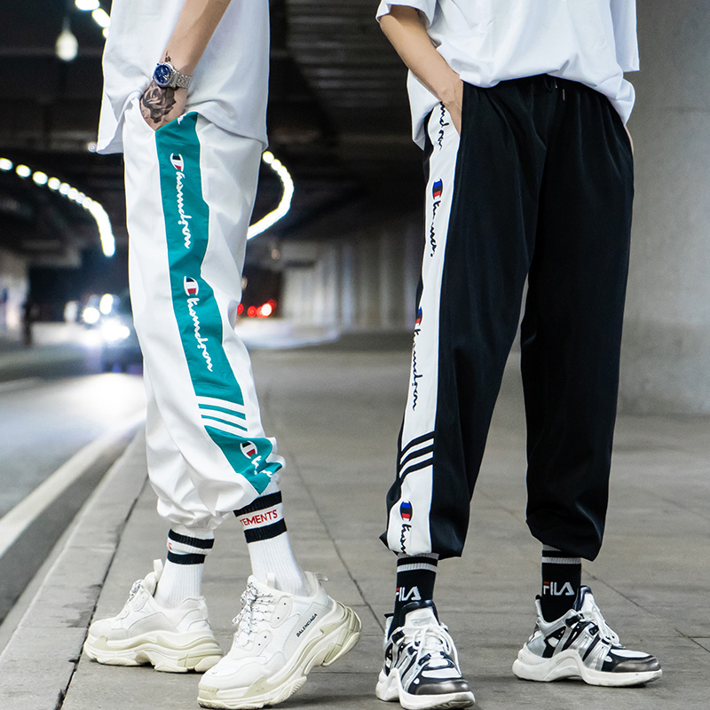 夏季ins超火9分裤子男宽松潮牌休闲hiphop嘻哈串标运动九分束脚裤|ruв категории Мужская одежда, брюки - от Buy2taobao.com для оказания профессиональной услуги покупки агента Taobao