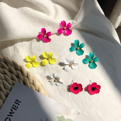 S925银针韩国个性花朵超仙耳环气质泫雅风网红耳钉女夏天百搭耳饰