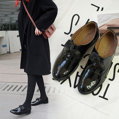 stitch&turn女鞋2017新款英伦风原宿小皮鞋秋冬季百搭蝴蝶结鞋