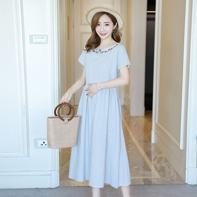 孕妇夏装长裙休闲宽松a字裙2019新款时尚潮妈绣花宽松棉麻连衣裙|msdalam kategori Bekalan Ibu / Ibu / Pemakanan, bersalin, pakaian - dari Buy2taobao.com untuk memberikan perkhidmatan ejen Taobao profesional membeli