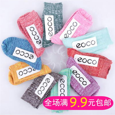 女士粗线针织中筒袜糖果色纯色毛线短袜秋冬民族风复古女生袜子