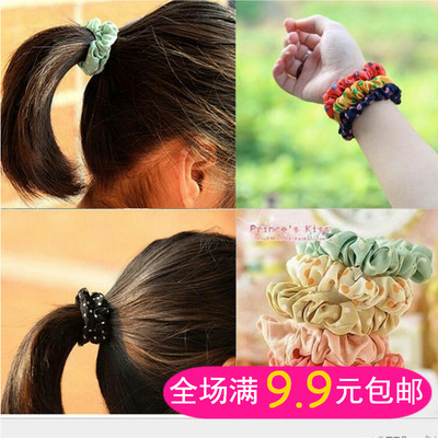韩版发饰甜美糖果色布艺波点发圈发绳头绳皮筋女圆点青春田园布圈