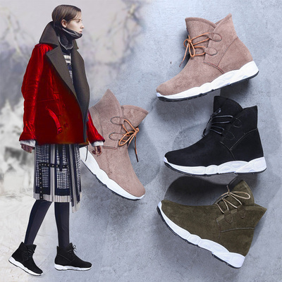 雪地靴女短筒韩版2017冬季新款加绒学生平底一脚蹬棉鞋短靴马丁靴