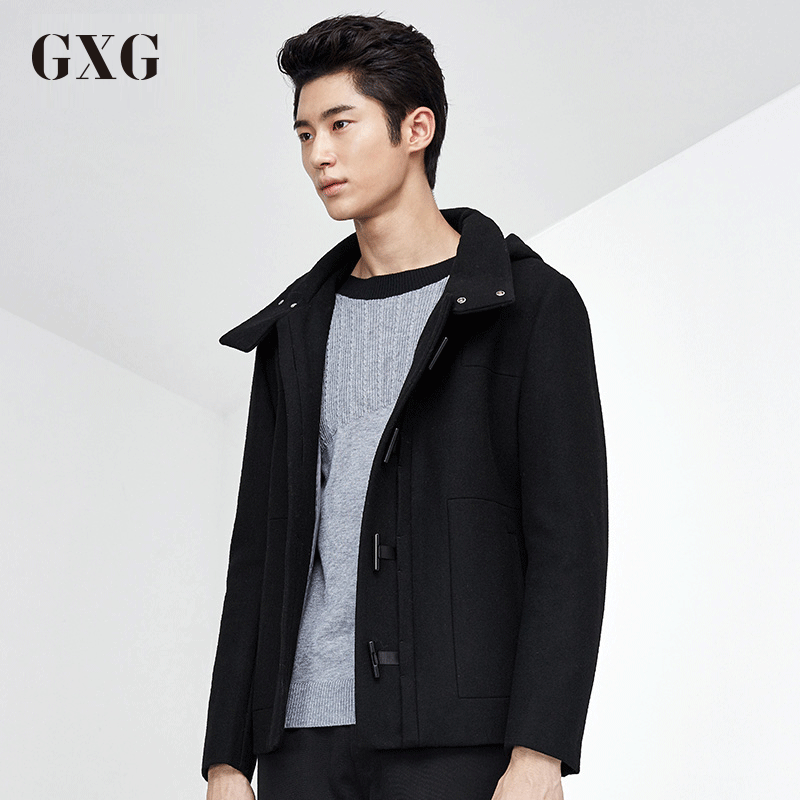 GXG大衣男装春季男士韩版黑色连帽青年修身短款羊毛呢大衣外套男在类目 男装, 毛呢大衣中 - 来自Buy2taobao.com提供专业的淘宝代购服务