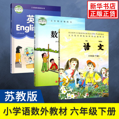 【套装3册】六年级下册 苏教版语文 数学 译林版英语课本 义务教育