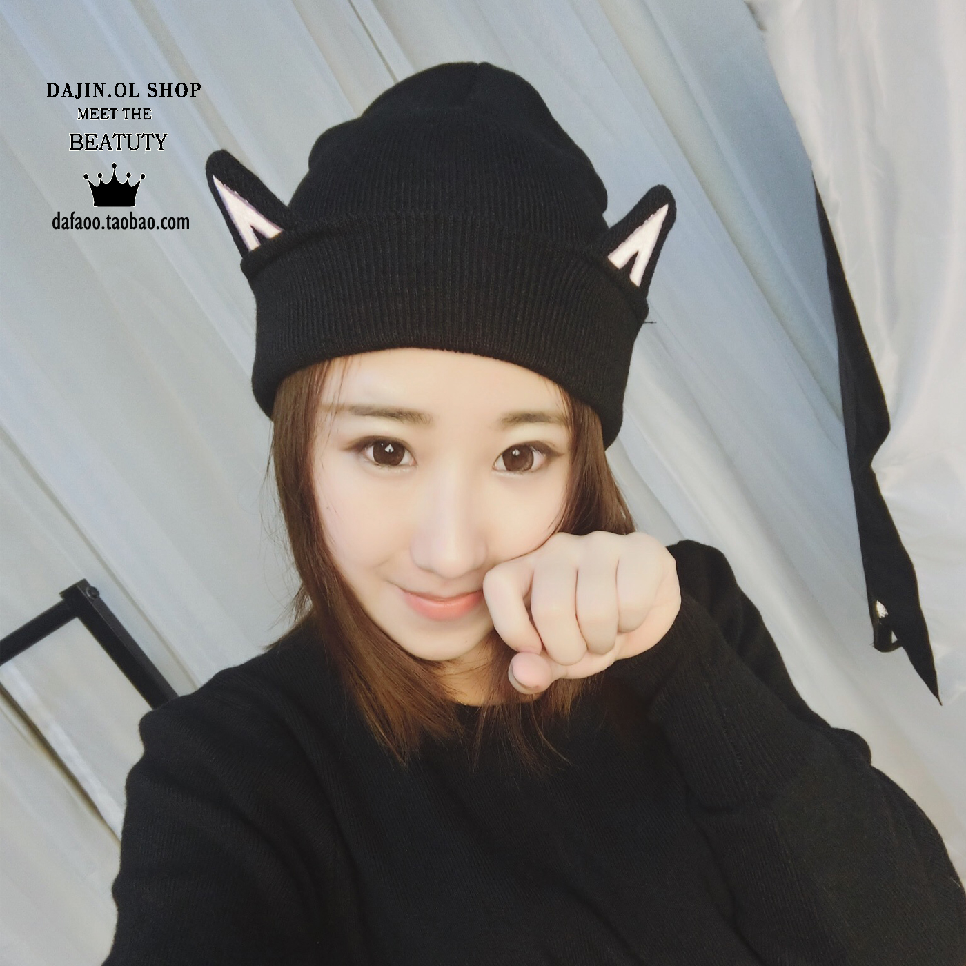 韩版秋冬帽子女明星同款可爱粉色猫耳朵保暖毛