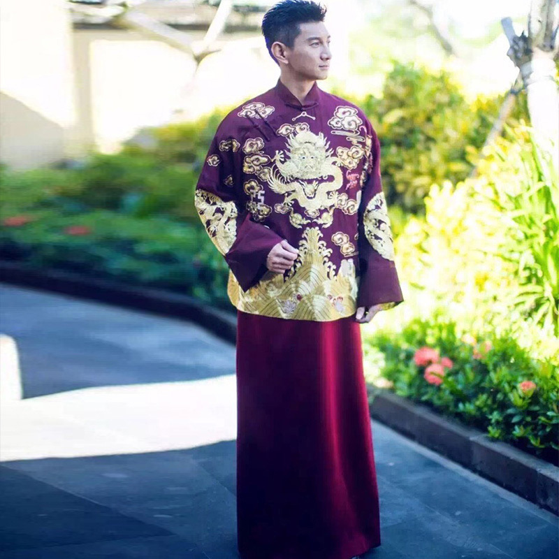 2018冬新款男士秀禾服奇隆同款 新郎中式结婚礼服长袖古装龙凤褂|ruв категории Мужская одежда, национальная одежда - от Buy2taobao.com для оказания профессиональной услуги покупки агента Taobao