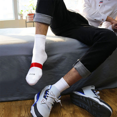 男士中筒毛巾底运动袜子左右脚束腰毛圈纯棉吸汗篮球袜登山袜加厚