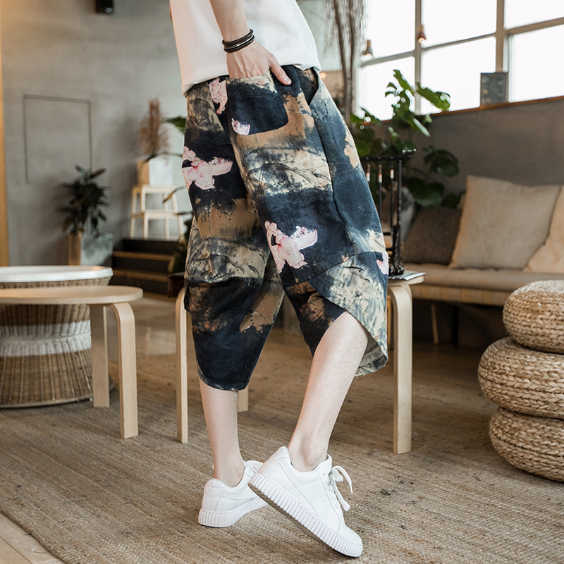 Nation Chinese style Flax printing trousers man Easy Seventh Casual pants Add fertilizer XL fat people shortsin the Men's clothing, Casual pants category - from Buy2taobao.com to provide professional Taobao agent buy service