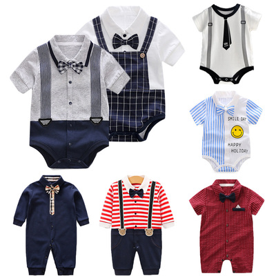 绅士男婴儿包屁衣服宝宝连体衣礼服新生儿哈衣满月百天服周岁夏装