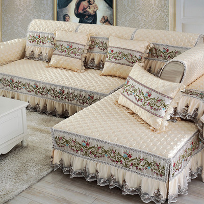 欧式四季纯色沙发垫简约现代布艺坐垫可定制防滑蕾丝沙发套罩巾