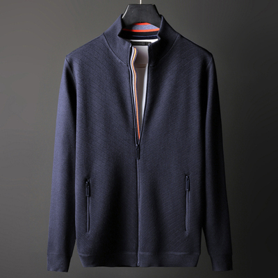 春秋针织外套男薄款立领欧美简约拉链纯色开衫毛衣大码青年线衣
