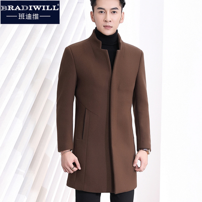 冬季毛呢大衣男中长款中年立领商务羊毛大衣男士修身呢子风衣外套