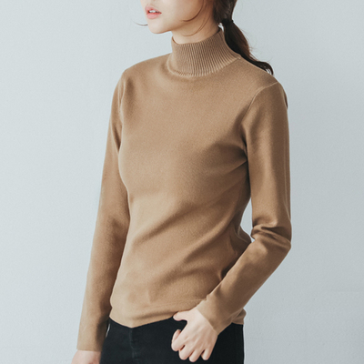 韩范秋冬装新品女士中高领毛衣长袖上衣纯色厚款针织衫内搭打底衫