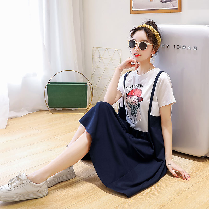 2019 new pattern printing Women dress Korean Edition False two Dress Easy leisure time Short sleeved jacket Large Summer wearin the Maternity/Maternal supplies/Nutrition , Maternity , Dress category - from Buy2taobao.com to provide professional Taobao agent buy service