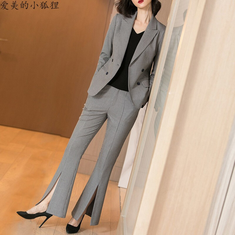 爱美的小狐狸2019春季新品显瘦时尚套装微弹格纹西装外套开叉喇叭|msdalam kategori Bike/Berbasikal Equipment/Parts, Riding Apparel/Berbasikal Equipment, Jersey - dari Buy2taobao.com untuk memberikan perkhidmatan ejen Taobao profesional membeli