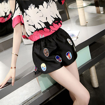 酷伽夏季脸谱贴花灯笼裤宽松休闲裤短裤潮品030