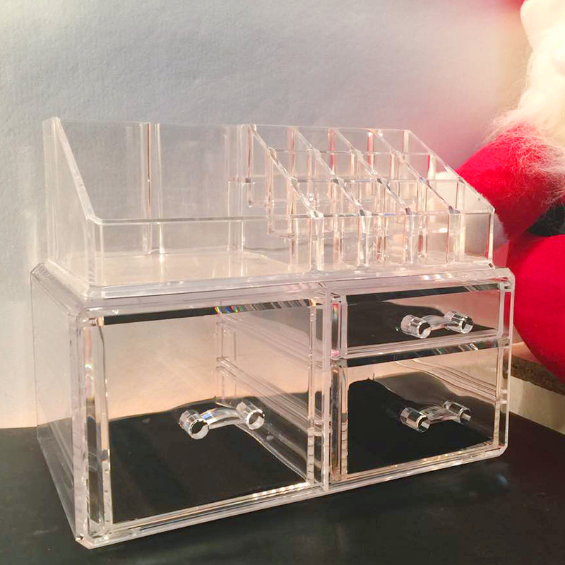 韩国高档超大号化妆品收纳盒透明塑料抽屉口红多层组合桌面梳妆台