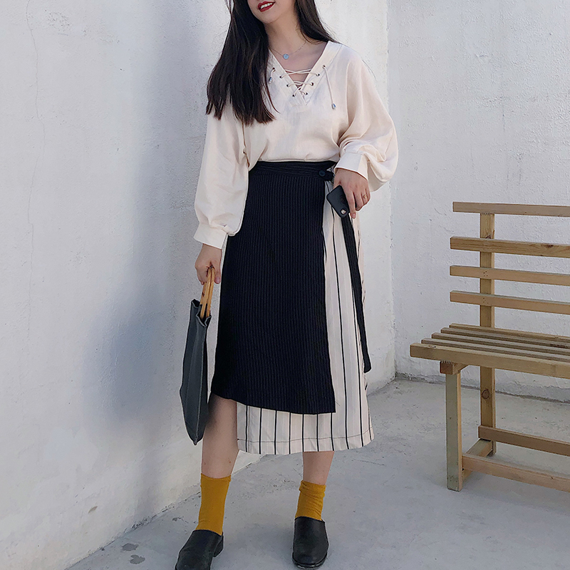 【李潇洒】胖mm不规则撞色拼接条纹半身裙女春百搭高腰显瘦a字裙在类目 女装/女士精品, 半身裙中 - 来自Buy2taobao.com提供专业的淘宝代购服务
