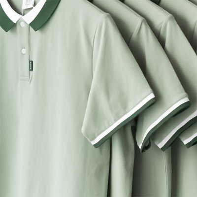 自制 夏季弹力休闲抹茶绿POLO衫短袖衬衫翻领T恤青年日系小清新男