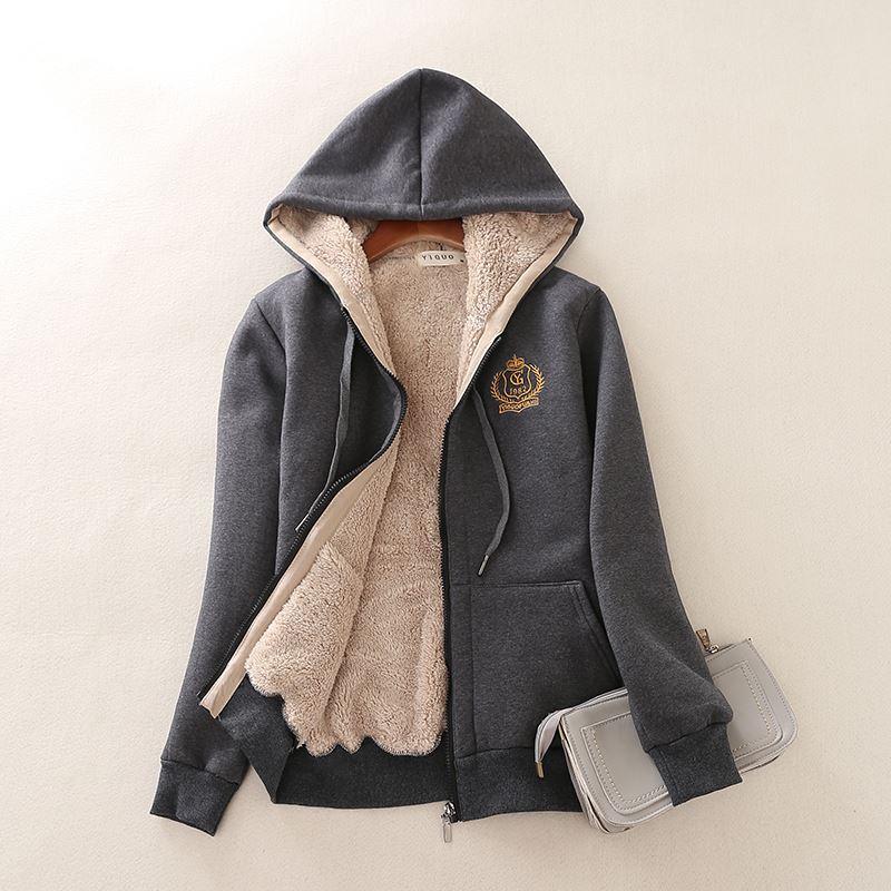 秋冬款加绒加厚卫衣羊羔绒拉链开衫女大码连帽保暖运动服休闲外套在类目 女装/女士精品, 卫衣/绒衫中 - 来自Buy2taobao.com提供专业的淘宝代购服务