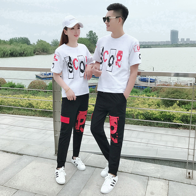 情侣夏季圆领短袖t恤休闲运动工装套装潮男女宽松半袖T长裤两件套|msdalam kategori Pakaian Lelaki, menetapkan, saman sukan Leisure - dari Buy2taobao.com untuk memberikan perkhidmatan ejen Taobao profesional membeli