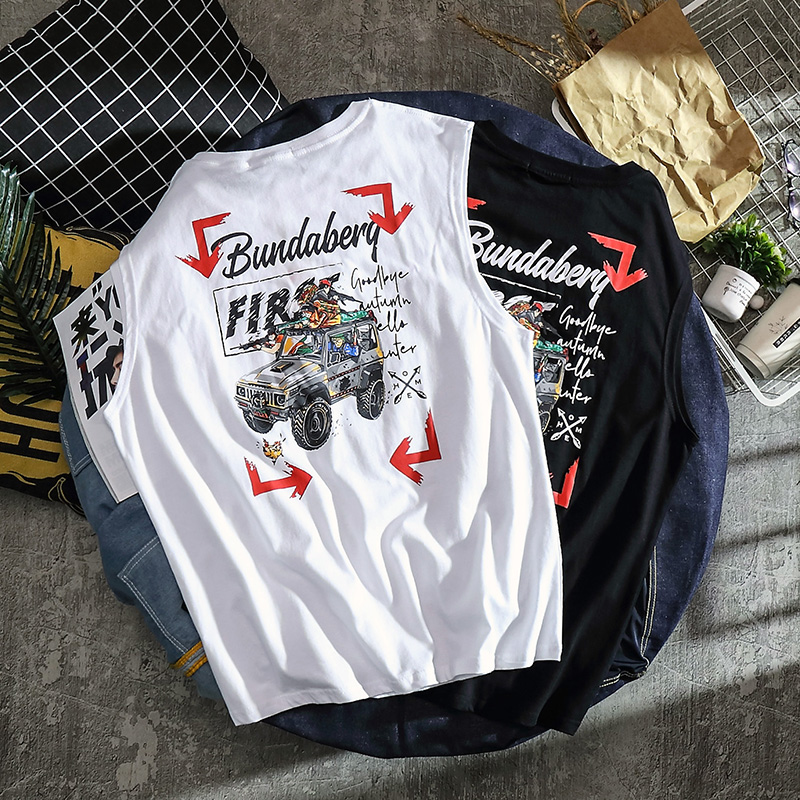 2019 vest summer pure cotton fashion T-shirt Teenagers interest printing motion waistcoat man Sleevelessin the Men's clothing, T-shirt category - from Buy2taobao.com to provide professional Taobao agent buy service