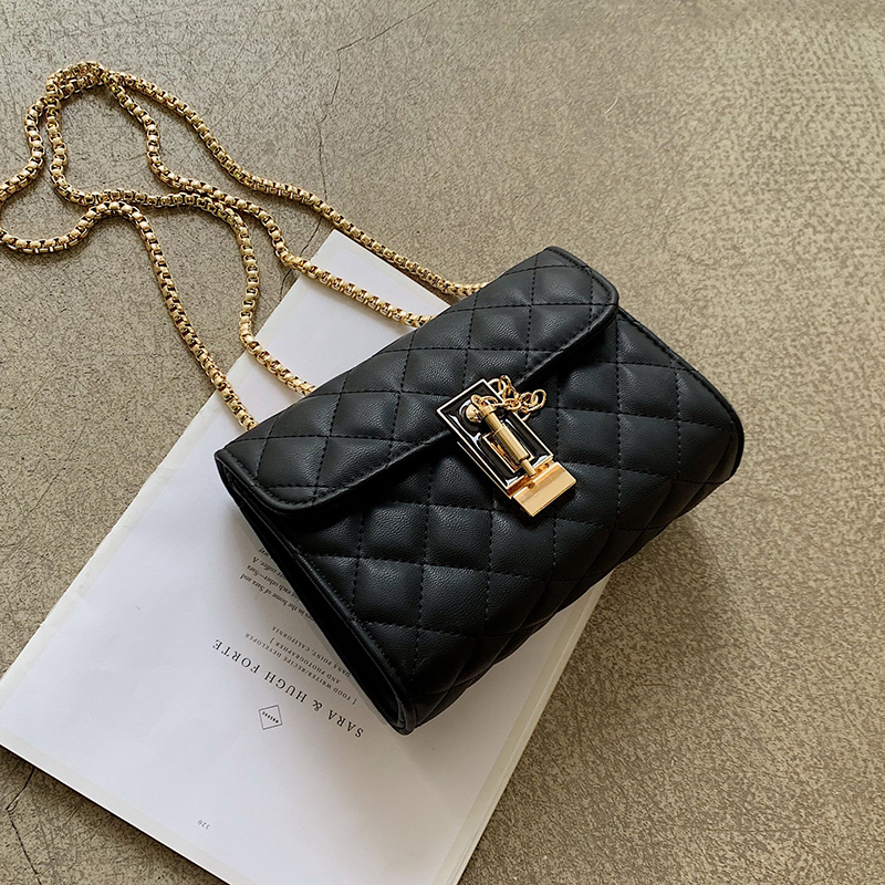 senior Net Red Black Bag 2019 Diamond pattern chain bag chic Western style Texture Versatile Messenger Mobile phone bagin the Leather/Lady bags/Men's bag, Phone package category - from Buy2taobao.com to provide professional Taobao agent buy service