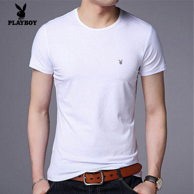 花花公子夏季短袖t恤青年男士半袖男圆领纯色薄款韩版时尚T恤衫潮