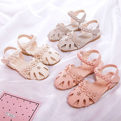 女童凉鞋2018新款夏季韩版中大童儿童公主鞋平底小学生包头沙滩鞋