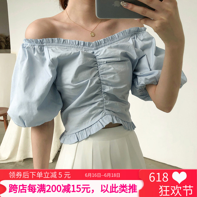很仙的一字领心机衬衫女2019夏季韩版露肩设计感短款显瘦网红上衣在类目 女装/女士精品, 衬衫中 - 来自Buy2taobao.com提供专业的淘宝代购服务