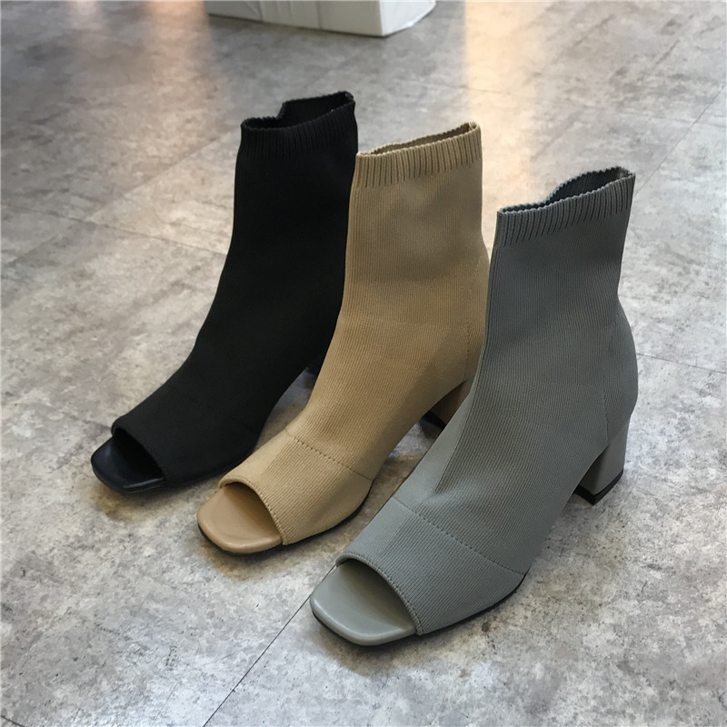 2019 new pattern the republic of korea Square Fish mouth Toe knitting Stretch fabric Sleeve With crude Fashion short boots Boots socksin the Women's Shoes, Boots  category - from Buy2taobao.com to provide professional Taobao agent buy service