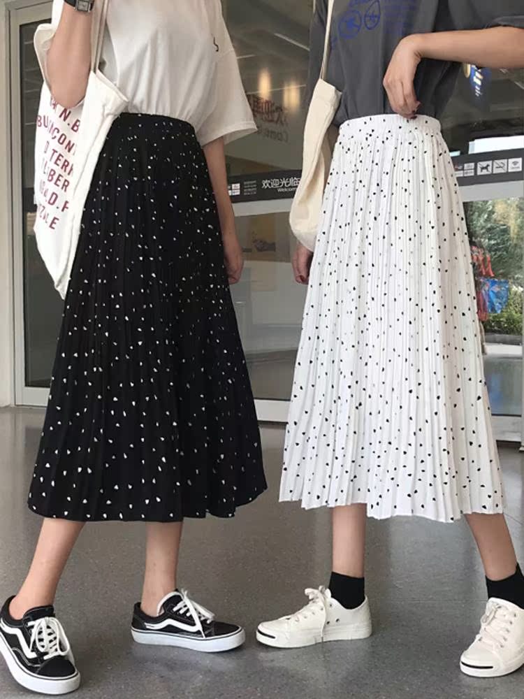 夏季2019新款韩版高腰百褶裙百搭半身裙波点中长款A字裙女装裙子在类目 女装/女士精品, 半身裙中 - 来自Buy2taobao.com提供专业的淘宝代购服务