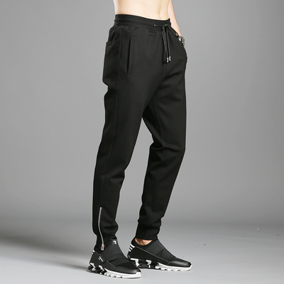 个性拉链长裤哈伦裤时尚运动休闲裤修身裤束脚裤潮男秋冬青年男装