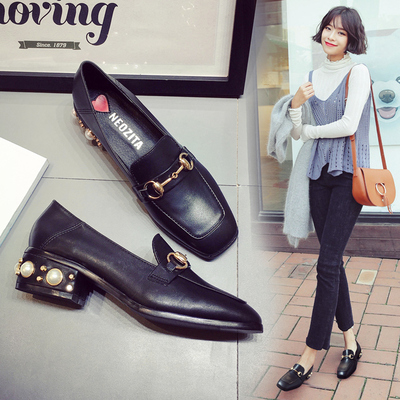 2018春季新款英伦粗跟单鞋女复古方头中跟软妹小皮鞋韩版百搭女鞋