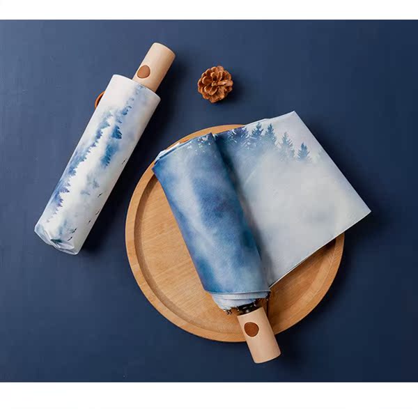 Sen family Hand drawn Misty rain fully automatic originality fresh Wooden handle rain or shine Sunscreen sunshade Vinyl Parasolin the Home Daily , Umbrella/Rain gear/Rain/Moistureproof , Umbrella category - from Buy2taobao.com to provide professional Taobao agent buy service
