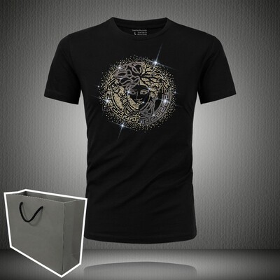 莫代尔夏社会精神小伙美杜莎短袖T恤男烫钻修身圆领潮牌大码半袖T