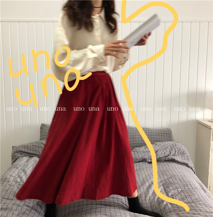uno una原创设计春季复古红色仙女百褶裙棉麻高腰半身a字裙长裙|msdalam kategori Butik wanita / wanita, skirt - dari Buy2taobao.com untuk memberikan perkhidmatan ejen Taobao profesional membeli