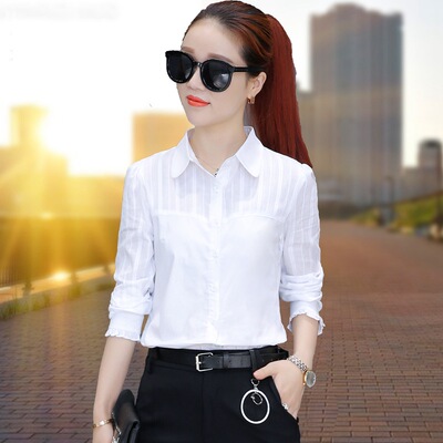 2017秋季白衬衫女长袖新款韩版休闲气质百搭上衣纯棉打底衬衣寸